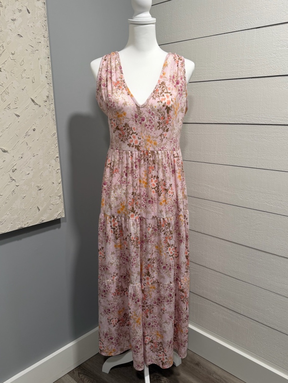 See You Monday Pink Floral V-Neck Maxi Dress